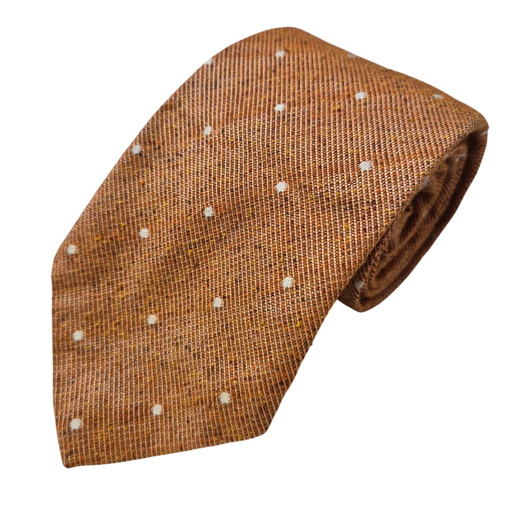 Billy Reid Tie Men Orange Textured Polka Dot Silk Cotton Necktie USA Made Modern